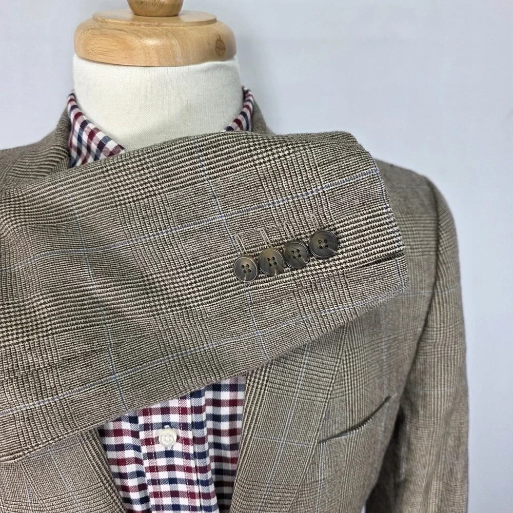 Stafford Men's Sport Coat Blazer Two Button Peak Brown Flannel‎ Wool 38L Slim